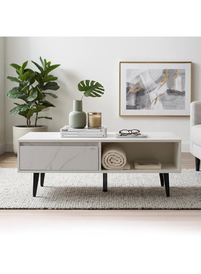 ROYALOAK Archer Coffee Table with Drawers & Shelf, Modern MDF Wood Living Room Table, Melamine Finish, White & Black - Image 1