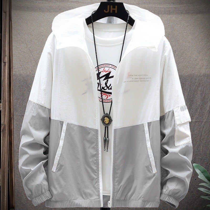 Generic Ice Silk Sun Protection Clothing Mens Summer Thin Breathable Hooded Fishing Clothing Cycling Casual Outdoor Quick-drying Jacket Coat 2081 gray