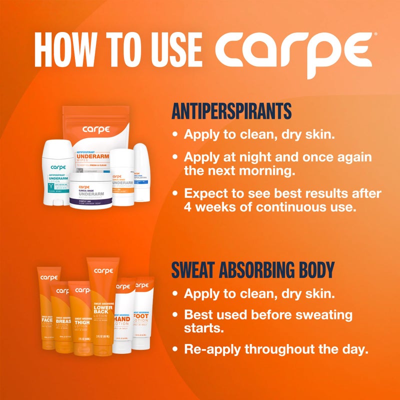 Carpe Sweat Absorbing Underarm, Hand & Foot Lotion Bundle, Head to Toe Sweat Protection for Hands, Feet, and Underarm, Dermatologist Recommended - Image 5
