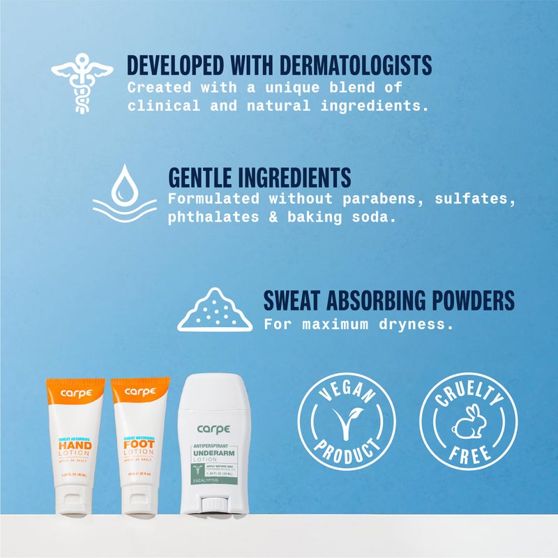 Carpe Sweat Absorbing Underarm, Hand & Foot Lotion Bundle, Head to Toe Sweat Protection for Hands, Feet, and Underarm, Dermatologist Recommended - Image 3