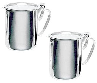 overstockedkitchen TWO COMMERCIAL STAINLESS STEEL CREAMERS  FLAT STACKABLE LID 