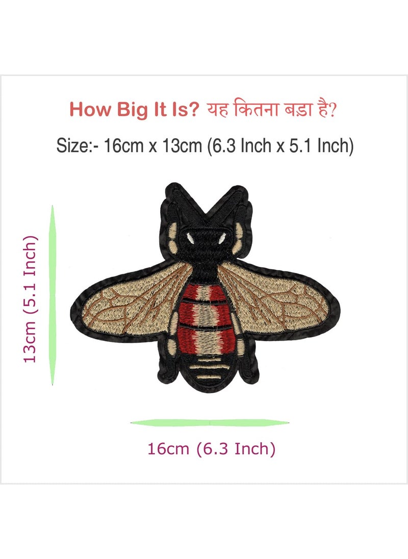 Artist Unknown - Honey Bee Flying Insect Applique Embroidered Sew-on Patch ; Size: 16cm x 13cm for Jackets, Bags, T-Shirts, Jeans, Pants, Outdoor Clothing ; Imported from Malaysia (1 Piece). (Code: M-45) - Image 1