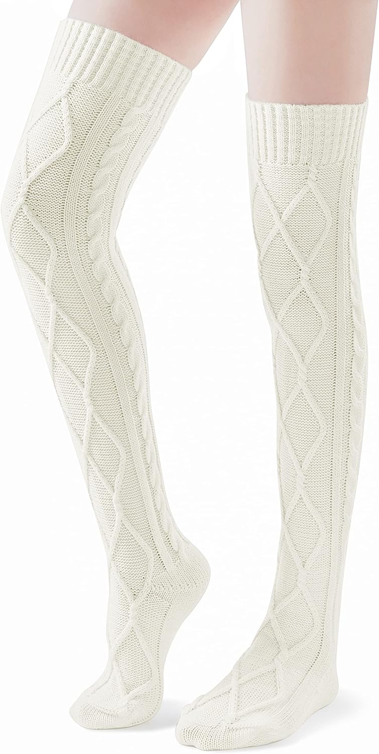 Pcavin Thigh High Socks for Women Cable Knit Over the Knee Boot Socks, Long Warm Leg Warmers Winter - Image 2