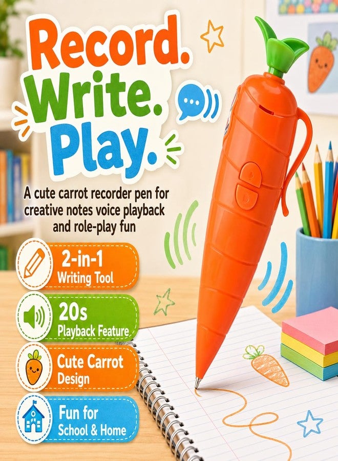 قلم تسجيل الصوت WENET Carrot، قلم تسجيل صوتي متعدد الوظائف جديد لعام 2026 مزود بأداة كتابة حبر جاف، قلم Carrot مزود بخاصية تشغيل لمدة 20 ثانية، دعائم لعب الأدوار، لوازم مدرسية (قطعة واحدة) - Image 2