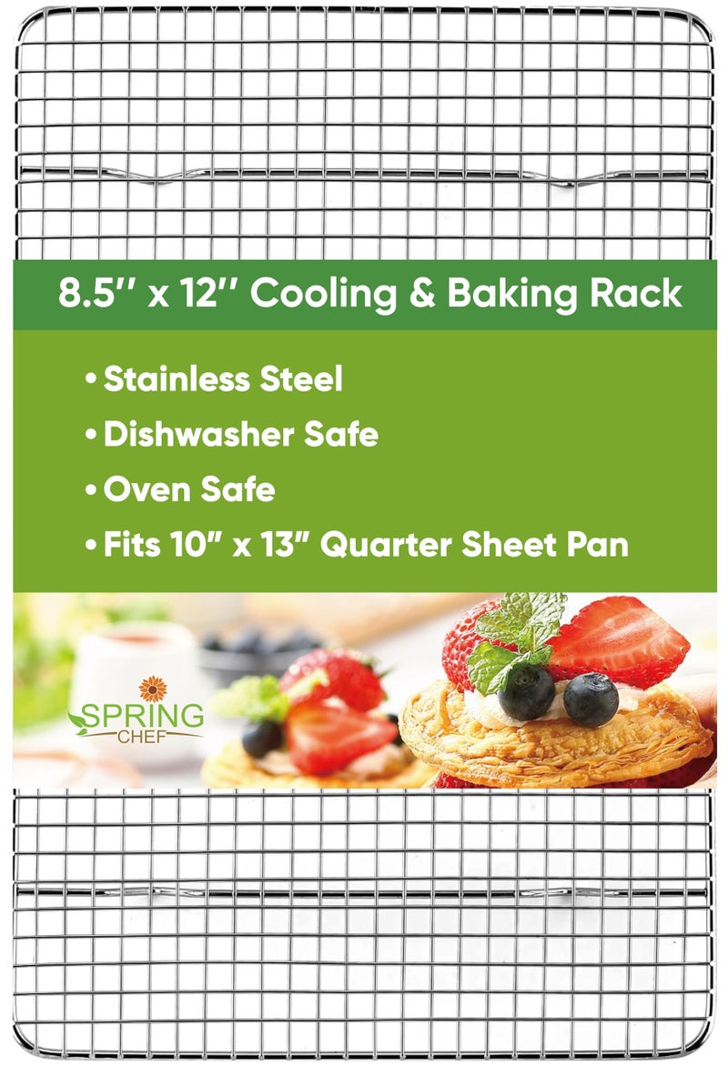 Spring Chef 85 x 12 Inch Stainless Steel Cooling Rack for Cooking and Baking  Oven Safe Cookie Cooling Rack  Fits Small Quarter Sheet Pan  Dishwasher Safe