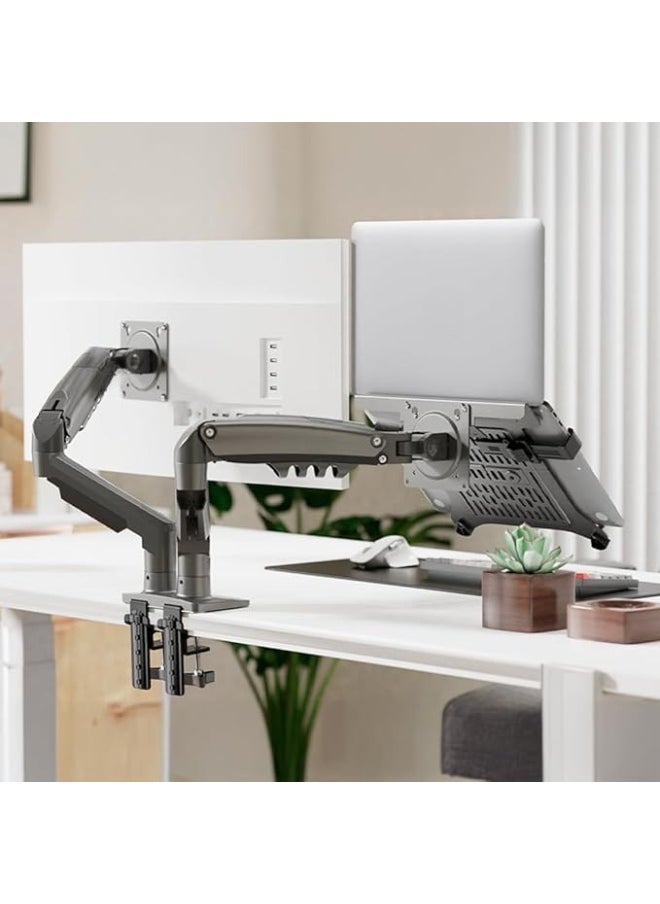 Generic Dual Monitor and Laptop Desk Mount Arm – Gas Spring Adjustable – Fits Two Screens and One Laptop – Clamp Installation – Dark Beige  - Image 2