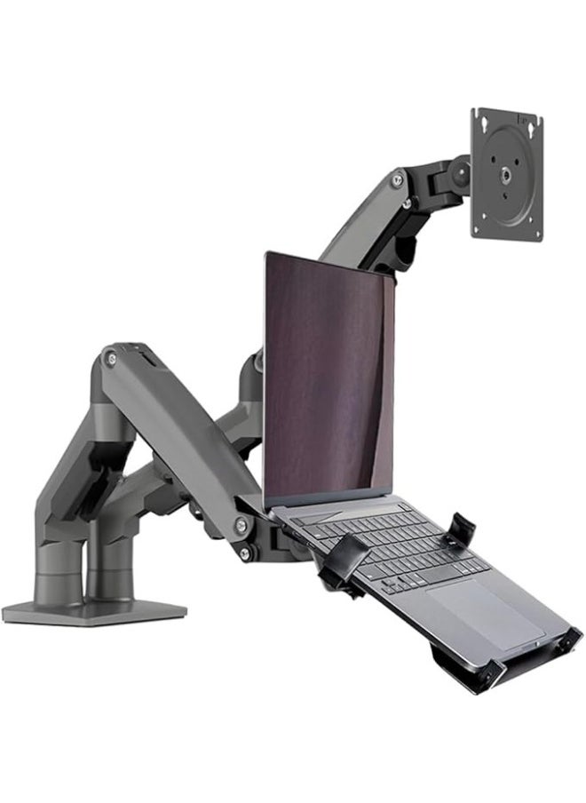 Generic Dual Monitor and Laptop Desk Mount Arm – Gas Spring Adjustable – Fits Two Screens and One Laptop – Clamp Installation – Dark Beige  - Image 3