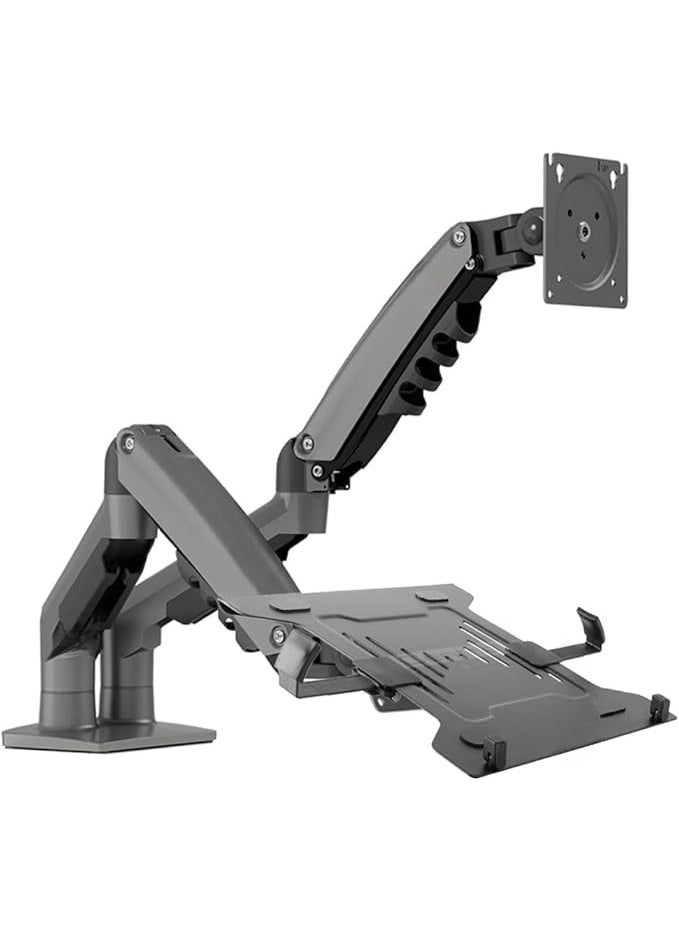 Generic Dual Monitor and Laptop Desk Mount Arm – Gas Spring Adjustable – Fits Two Screens and One Laptop – Clamp Installation – Dark Beige  - Image 1