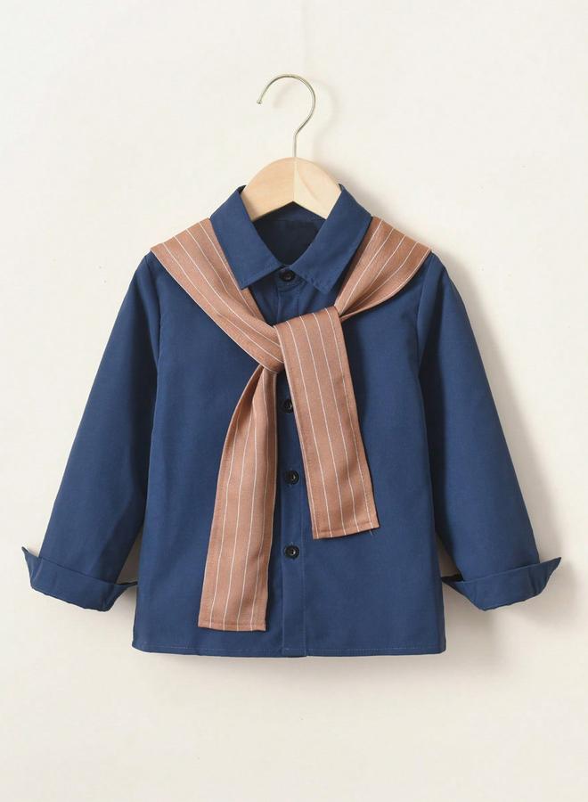 تايك تو قميص أولادي طويل الأكمام مزين بوشاح - Image 1