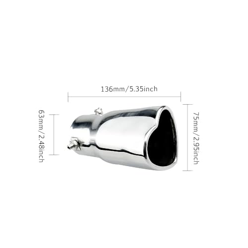 OtpOutopa Car Exhaust Tip 2.5 inch Inlet, Universal Car Exhaust Pipe Modification Tail Throat Tail Pipe Stainless Steel Muffler Tip, Adjustable Heart Shaped Car Thickened Pipe (Straight,Silver) - Image 2