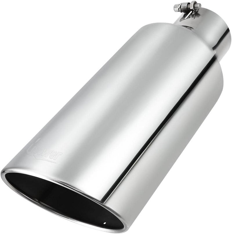 U-Power 4" to 7" Diesel Exhaust Tips 4" inlet 7" outlet 18" Long Universal Exhaust Tips Mirror Polish Stainless Steel Exhaust Tailpipe Rolled Edge Bolt On Diesel Tips - Image 1