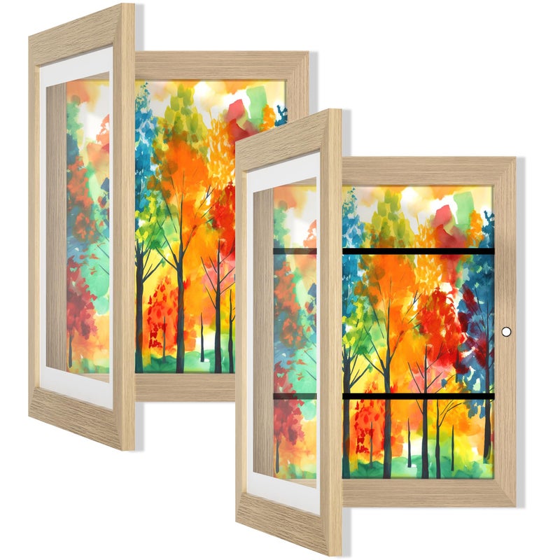 Orionstar Kids Art Frames  Artwork Picture Frames Changeable  Front Opening Picture Display Frames 11.8X8.5 Holds 100 A4 Pcs  Artwork Display Storage Frames for Children  Home and Office  (Wood 2 - Image 1