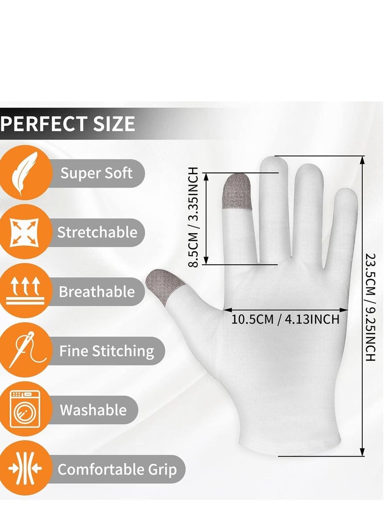 4 Pairs Touch Screen Moisturizing Gloves White Cotton Overnight Bedtime Heal Eczema Sleeping Lotion, Washable Hand Spa Treatment Repair Rough Cracked Dry Skin - Image 2