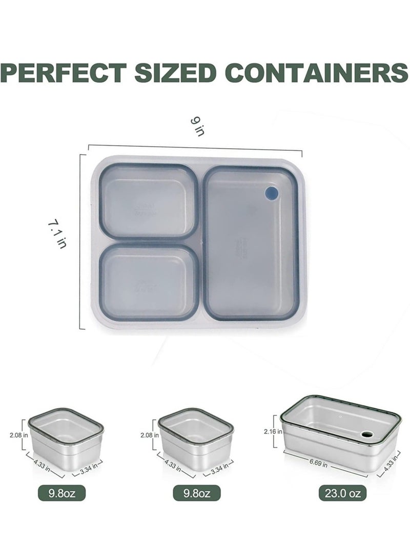 Kids School Stainless Steel Lunch Box Insulated Bento Lunch Box with Storage Bag 3 Compartments Divided Lunch Container with Lid  (Green 1260ML) - Image 3