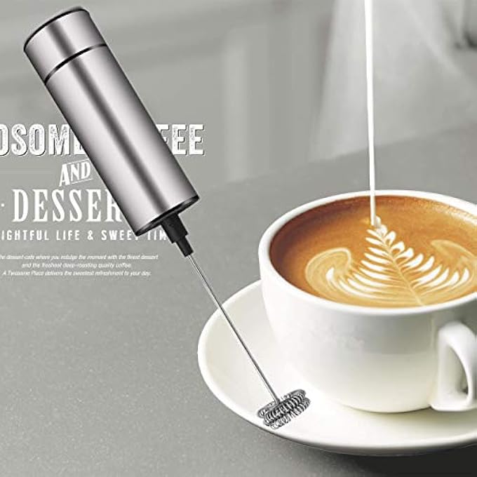 BASECENT Milk Frother Handheld Battery Operated Coffee Frother For Milk Foaming LatteCappuccino Frother Mini Frappe Mixer For Drink Hot Chocolate Stainless Steel Silver - Image 3
