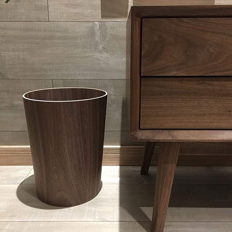 Garbage Can Creative Wood Wastebasket, Round Trash Can, Bathroom,Bedroom,Office, Wood Texture Wastepaper Basket (Color : Brown-1) - Image 5