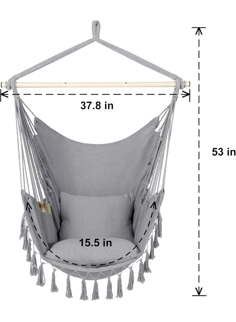 إي وورلد كرسي شبكة الهاموك المعلق، مرفوع بحبل الأرجوحة، نسيج قطني عالي الجودة، تصميم ماكرامي كبير مع جيب و2 وسادة، يتحمل حتى 330 رطلاً. ميزات سهولة التنقل، مثالي للشرفة، التراس، الفناء الخلفي. - Image 2
