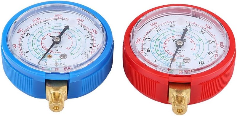 مجموعة أجهزة قياس ضغط المبردات للمبردات R410A وR134A وR22، أجهزة قياس الضغط العالي والمنخفض لأنظمة التكييف مع موصلات من البرونز، مجموعة أجهزة قياس مدمجة لنظام التدفئة والتهوية وتكييف الهواء (HVAC) لشحن أنظمة التكييف في السيارات. - Image 1