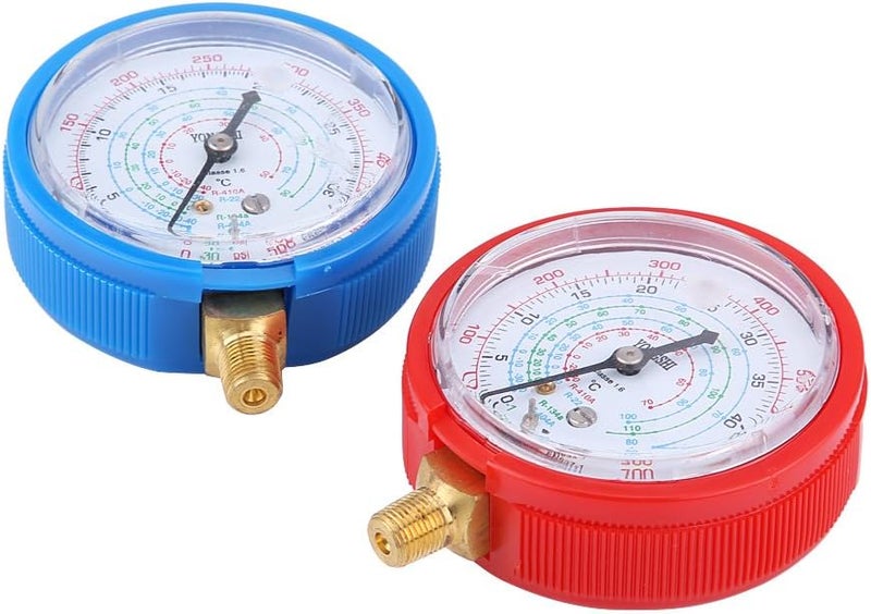 مجموعة أجهزة قياس ضغط المبردات للمبردات R410A وR134A وR22، أجهزة قياس الضغط العالي والمنخفض لأنظمة التكييف مع موصلات من البرونز، مجموعة أجهزة قياس مدمجة لنظام التدفئة والتهوية وتكييف الهواء (HVAC) لشحن أنظمة التكييف في السيارات. - Image 3