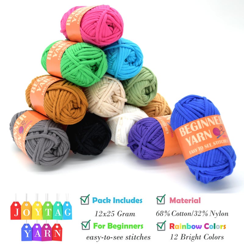JOYTAG 12 Pack Beginners Crochet Yarn Coffee Brown Beige Grey Cotton Easy Crochet Yarn for Crocheting Knitting Beginners with Easy-to-See Stitches Multiclor Mini Beginner Crochet Kit(12x25g) - Image 2