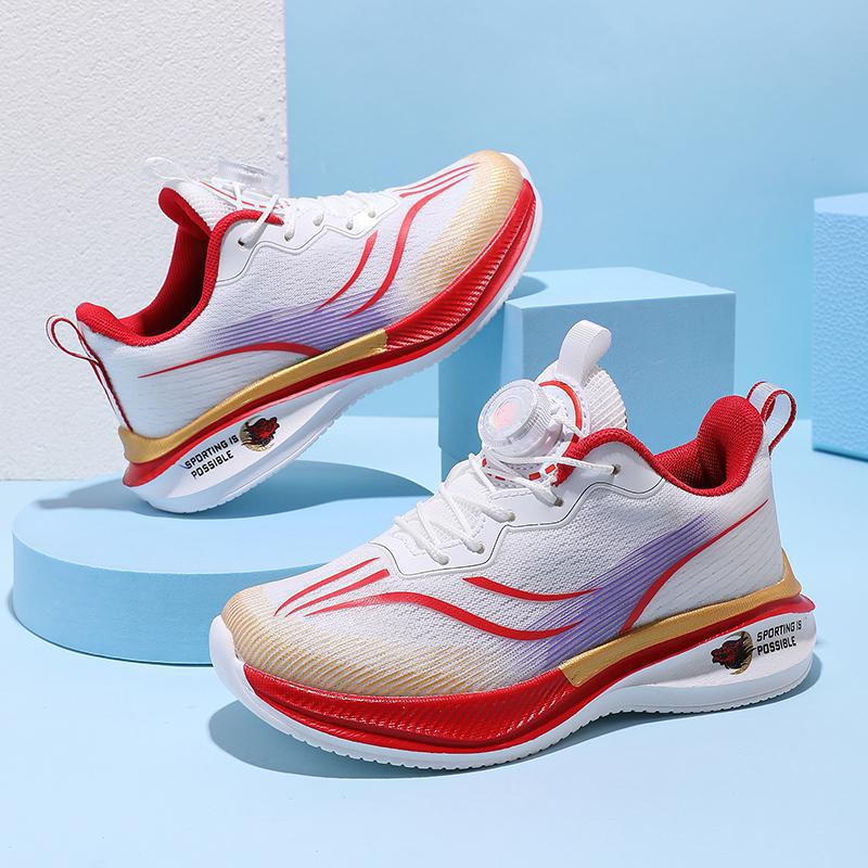 Tie-Free Style Breathable Shock Absorption Sneaker Swivel Buckle Men'S And Women'S Running Shoes Racing Primary School Students Running Shoes - Image 5