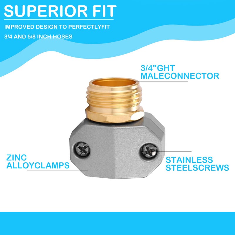 Hourleey Garden Hose Repair Fittings, Aluminum Male Coupling Menders with Zinc Clamps, Water Hose End Repair Connector for 3/4 Inch and 5/8 Inch, 2 Pack - Image 3