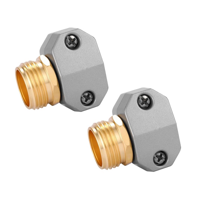 Hourleey Garden Hose Repair Fittings, Aluminum Male Coupling Menders with Zinc Clamps, Water Hose End Repair Connector for 3/4 Inch and 5/8 Inch, 2 Pack - Image 1