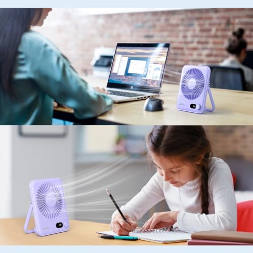 WHATOOK Desk Fan 2 Pack 100 Speeds Stepless Control 2000mAh Battery Operated Portable Fan Rechargeable Table Fan for Cruise Ship Essentials Gift for Couples Dorm Office BedroomBlack and Purple - Image 3