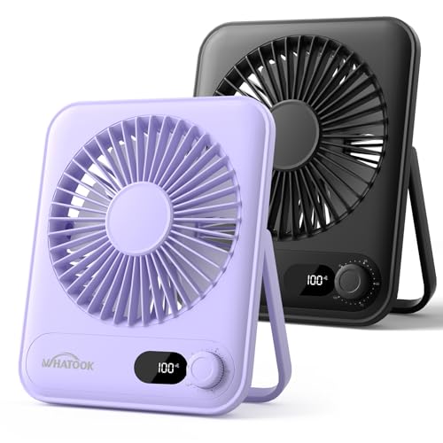 WHATOOK Desk Fan 2 Pack 100 Speeds Stepless Control 2000mAh Battery Operated Portable Fan Rechargeable Table Fan for Cruise Ship Essentials Gift for Couples Dorm Office BedroomBlack and Purple - Image 1