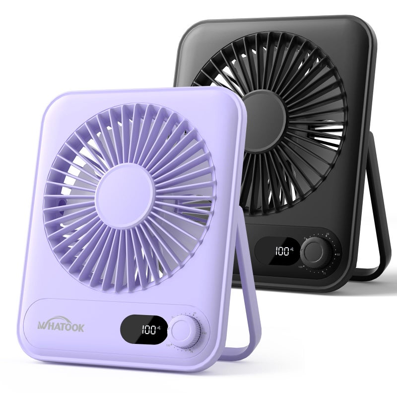 WHATOOK Desk Fan 2 Pack 100 Speeds Stepless Control 2000mAh Battery Operated Portable Fan Rechargeable Table Fan for Cruise Ship Essentials Gift for Couples Dorm Office BedroomBlack and Purple - Image 2