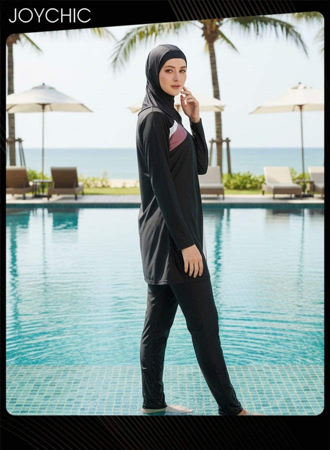 Joychic مجموعة ملابس السباحة النسائية المسلمة المحافظة صيفية مريحة ومناسبة للراحة وحماية من الشمس بأكمام طويلة Closure ملابس السباحة خفيفة الوزن للبحر - Image 2