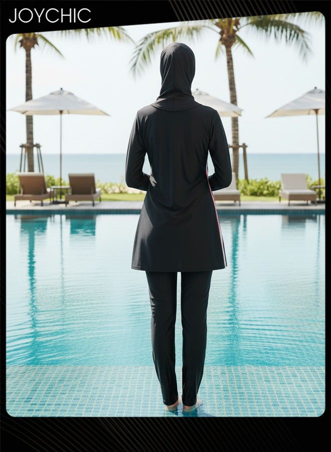 Joychic مجموعة ملابس السباحة النسائية المسلمة المحافظة صيفية مريحة ومناسبة للراحة وحماية من الشمس بأكمام طويلة Closure ملابس السباحة خفيفة الوزن للبحر - Image 3