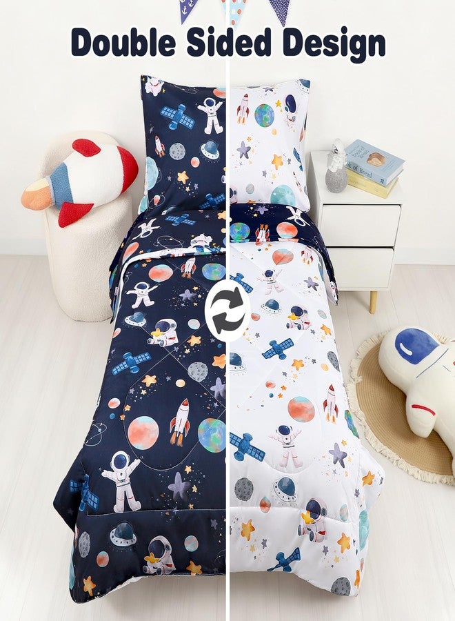 DAYEEBALL 4 Piece Toddler Bedding Set, Ultra Soft and Breathable Cartoon Space Toddler Comforter Sets for Boys Includes Quilted Comforter, Fitted Sheet, Flat Sheet and Pillowcase - Image 2