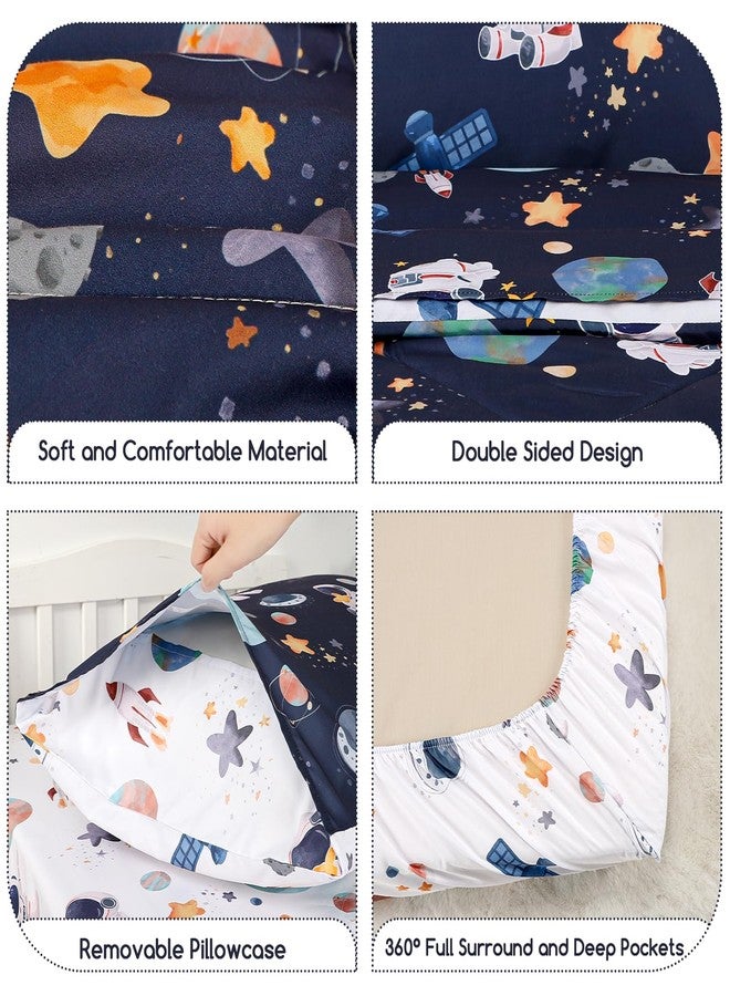 DAYEEBALL 4 Piece Toddler Bedding Set, Ultra Soft and Breathable Cartoon Space Toddler Comforter Sets for Boys Includes Quilted Comforter, Fitted Sheet, Flat Sheet and Pillowcase - Image 4