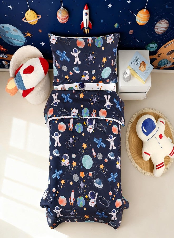 DAYEEBALL 4 Piece Toddler Bedding Set, Ultra Soft and Breathable Cartoon Space Toddler Comforter Sets for Boys Includes Quilted Comforter, Fitted Sheet, Flat Sheet and Pillowcase - Image 1