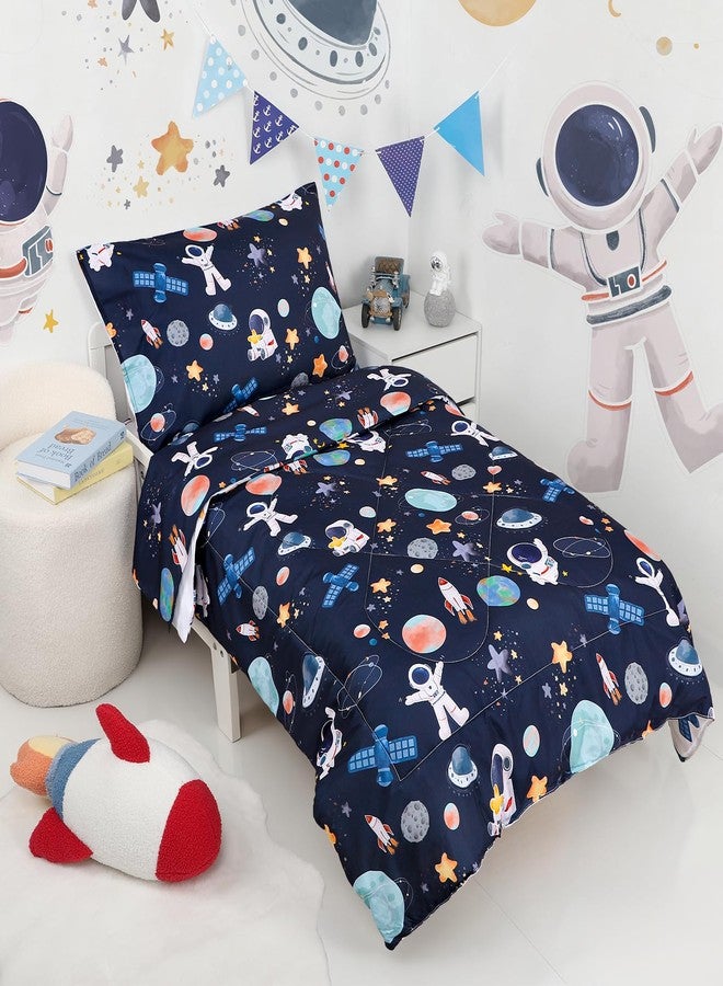 DAYEEBALL 4 Piece Toddler Bedding Set, Ultra Soft and Breathable Cartoon Space Toddler Comforter Sets for Boys Includes Quilted Comforter, Fitted Sheet, Flat Sheet and Pillowcase - Image 5