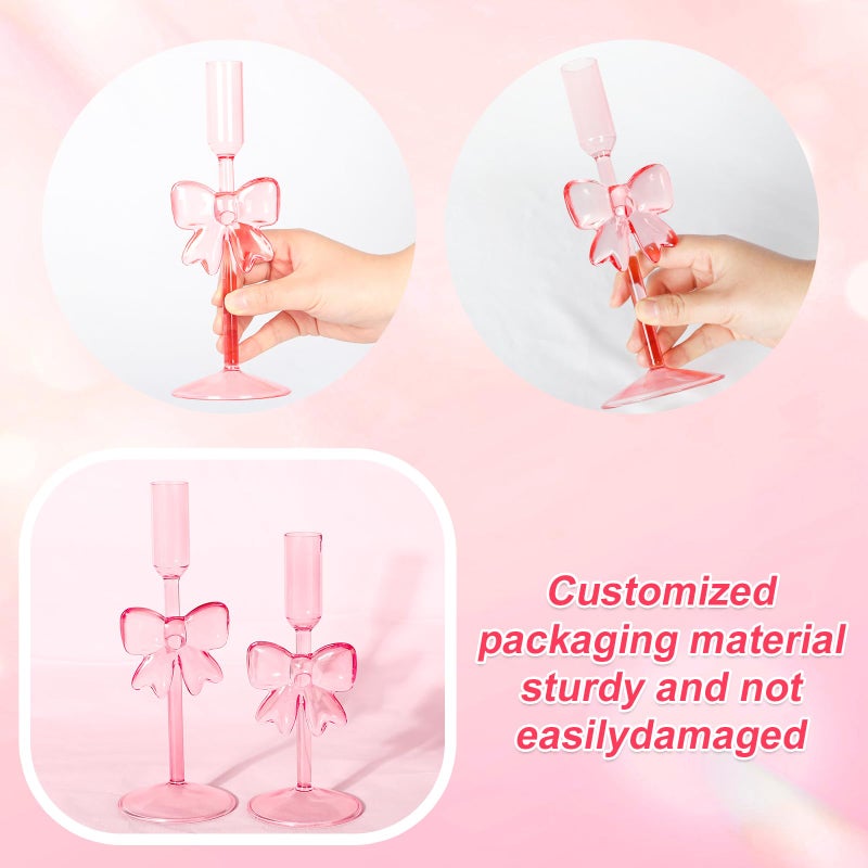 Lebaley 2PCS Bow Candle Holder - Pink Valentines Day Candlestick Holders Bow Taper Candle Holders Valentines Decor for Table Centerpiece Mantel Decor Holiday Housewarming Gifts - Image 3