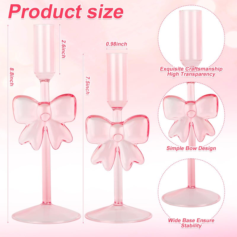 Lebaley 2PCS Bow Candle Holder - Pink Valentines Day Candlestick Holders Bow Taper Candle Holders Valentines Decor for Table Centerpiece Mantel Decor Holiday Housewarming Gifts - Image 2