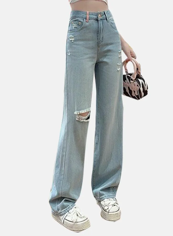 YUNIQEE Blue Cotton Straight Fit High-Rise Jeans