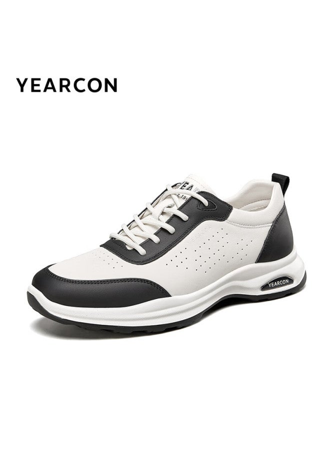 YEARCON Yierkang Men's Running Shoes With Velcro Strap, Stylish Cowhide Sports Casual Shoes 56451a White/black Size 42 - Image 4