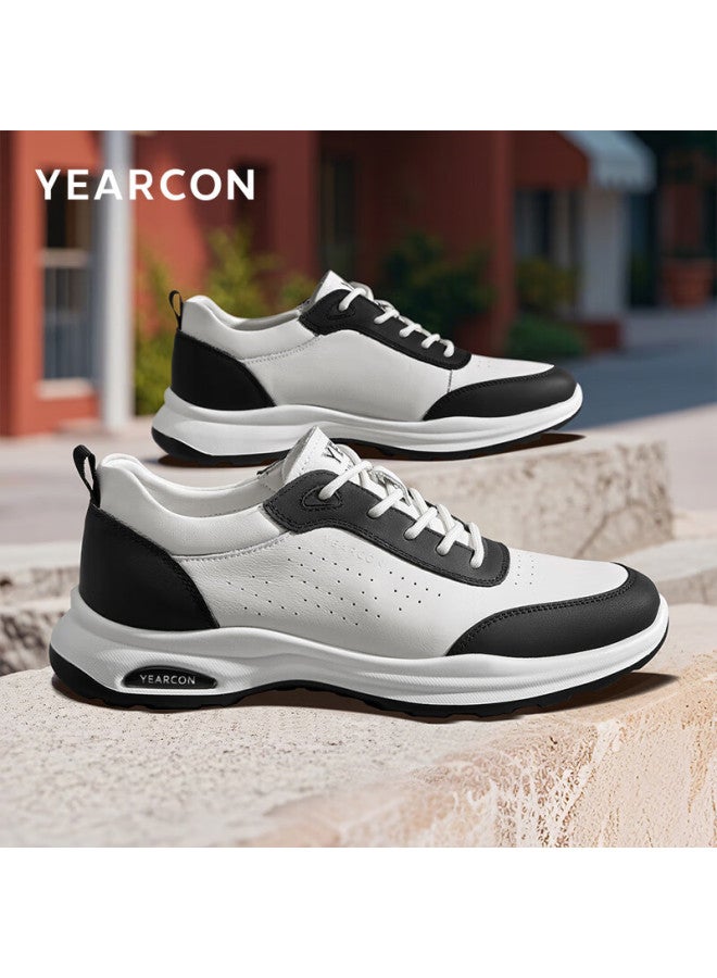 YEARCON Yierkang Men's Running Shoes With Velcro Strap, Stylish Cowhide Sports Casual Shoes 56451a White/black Size 42 - Image 1