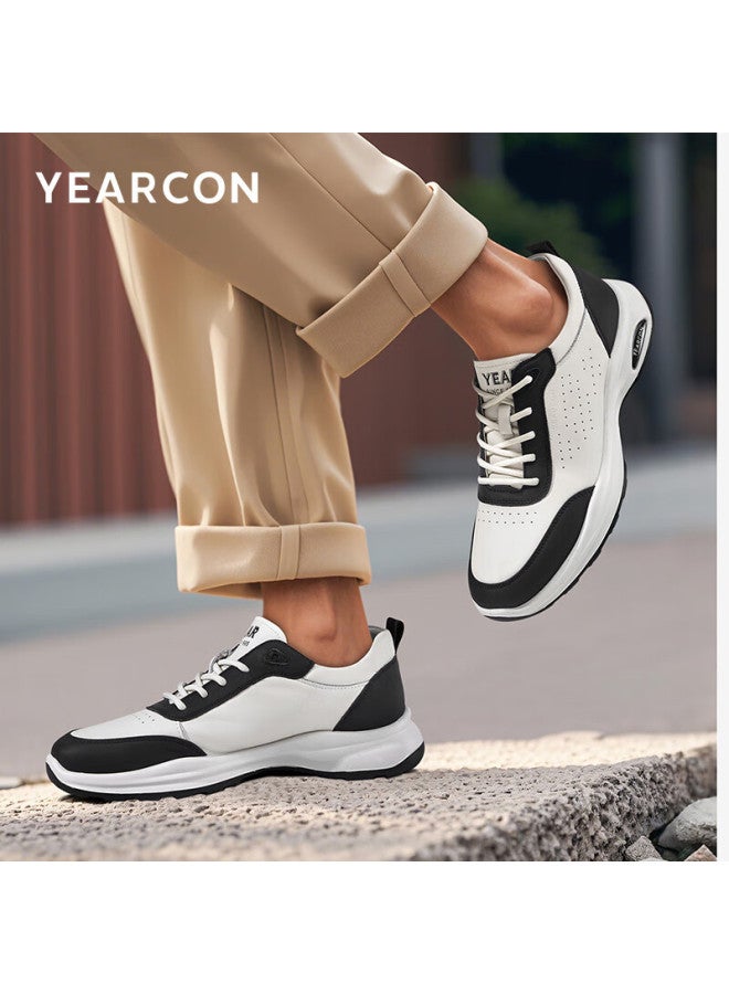 YEARCON Yierkang Men's Running Shoes With Velcro Strap, Stylish Cowhide Sports Casual Shoes 56451a White/black Size 42 - Image 2