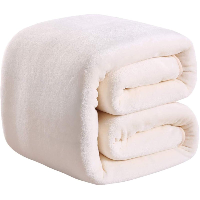 Richave 350GSM Fleece Blankets Queen Size for The Bed Warm Sofa Blanket 90 x 90Ivory Queen