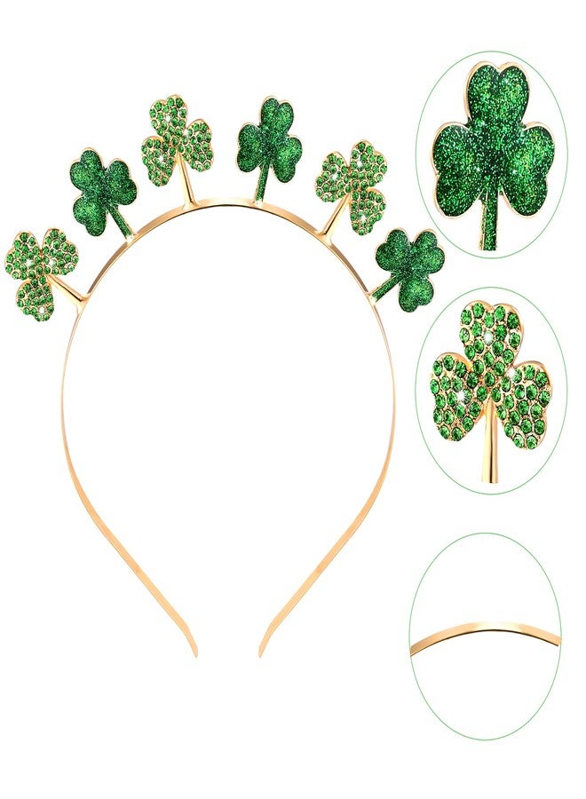 BVGA St. Patrick's Day Headband Festival Rhinestone Glitter Shamrock Hair Accessories Green Lucky Irish Clover Hair band Ornament for Women Girls Saint Patrick's Day Party Decorations Decor (shiny green - Image 1
