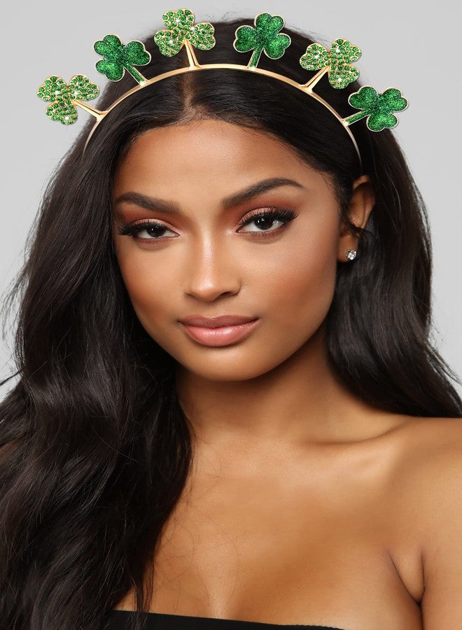 BVGA St. Patrick's Day Headband Festival Rhinestone Glitter Shamrock Hair Accessories Green Lucky Irish Clover Hair band Ornament for Women Girls Saint Patrick's Day Party Decorations Decor (shiny green - Image 2