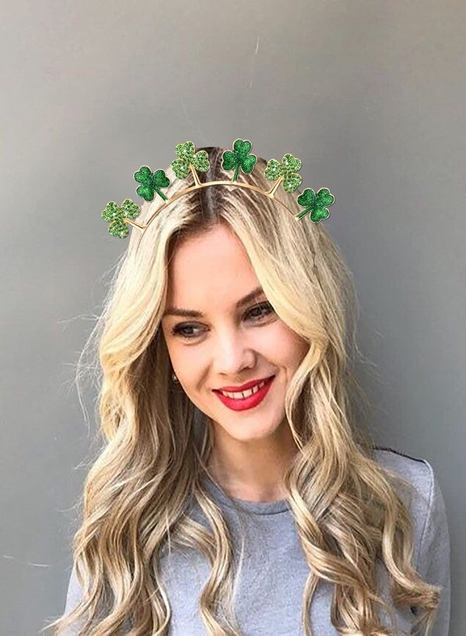 BVGA St. Patrick's Day Headband Festival Rhinestone Glitter Shamrock Hair Accessories Green Lucky Irish Clover Hair band Ornament for Women Girls Saint Patrick's Day Party Decorations Decor (shiny green - Image 3