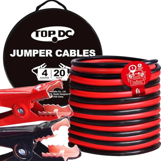 4 Gauge 20 Feet Jumper Cables For Car Suv And Trucks Battery Heavy Duty Automotive Booster Cables For Jump Starting Dead Or Weak Batteries With Carry Bag Tdp0420