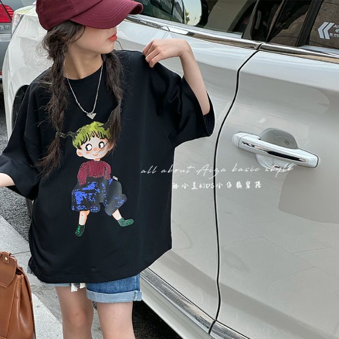 2026 Korean Style Short-Sleeved T-Shirt For Baby Girls, 100% Pure Cotton, Fashionable, Loose, Stylish And Versatile Short-Sleeved T-Shirt - Image 1