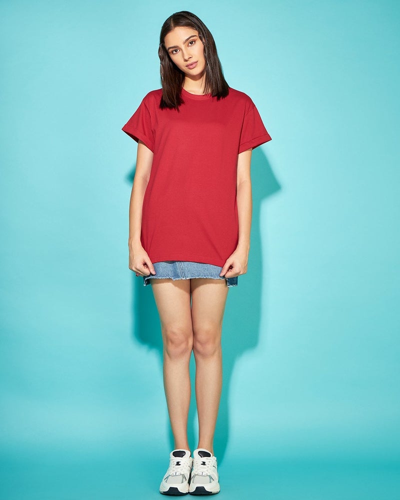 bewakoof Women's Red Boyfriend T-shirt - Image 5