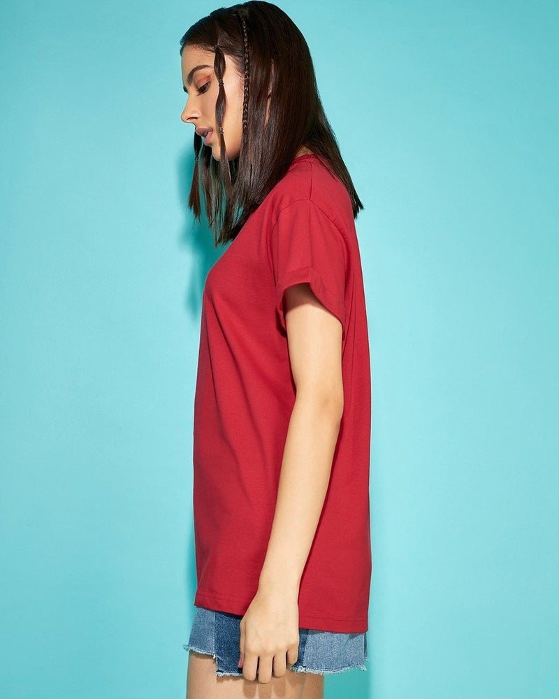 bewakoof Women's Red Boyfriend T-shirt - Image 3